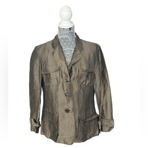 Lafayette 148 New York Copper Silk Blend Pocket Blazer Utility Jacket Size 6